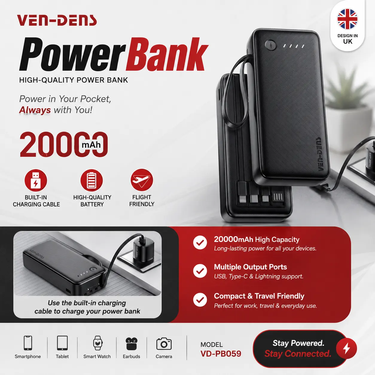 VEN-DENS VD-PB059 20000mAh Power Bank